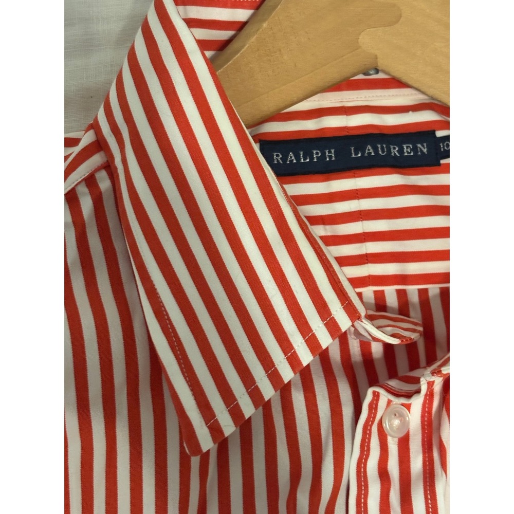 Red and White Striped Button-Up Women's Shirt - Picture 3 of 5